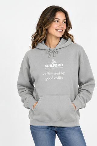 Female model wearing the Sport Grey Caffeinated by Good Coffee Hoodie